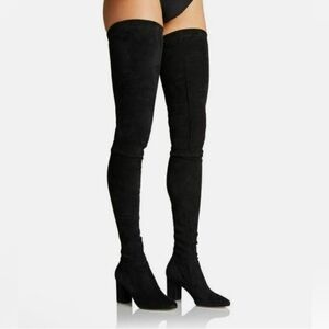 Tamara Mellon Helmut OTK Over The Knee Black Stretch Suede Boots 35.5